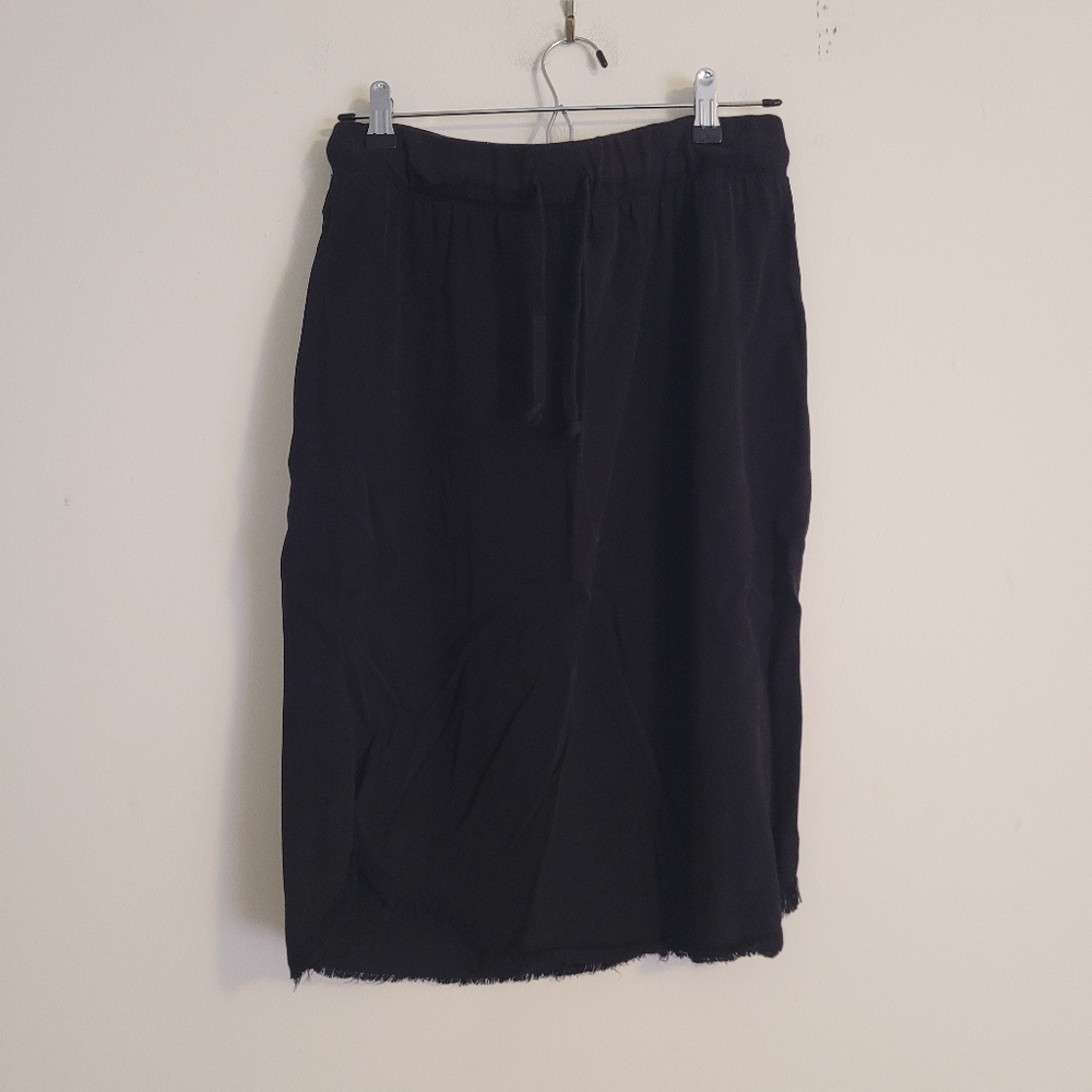 Maven West Knee Length Skirt Ruffle Edge Drawstring Black